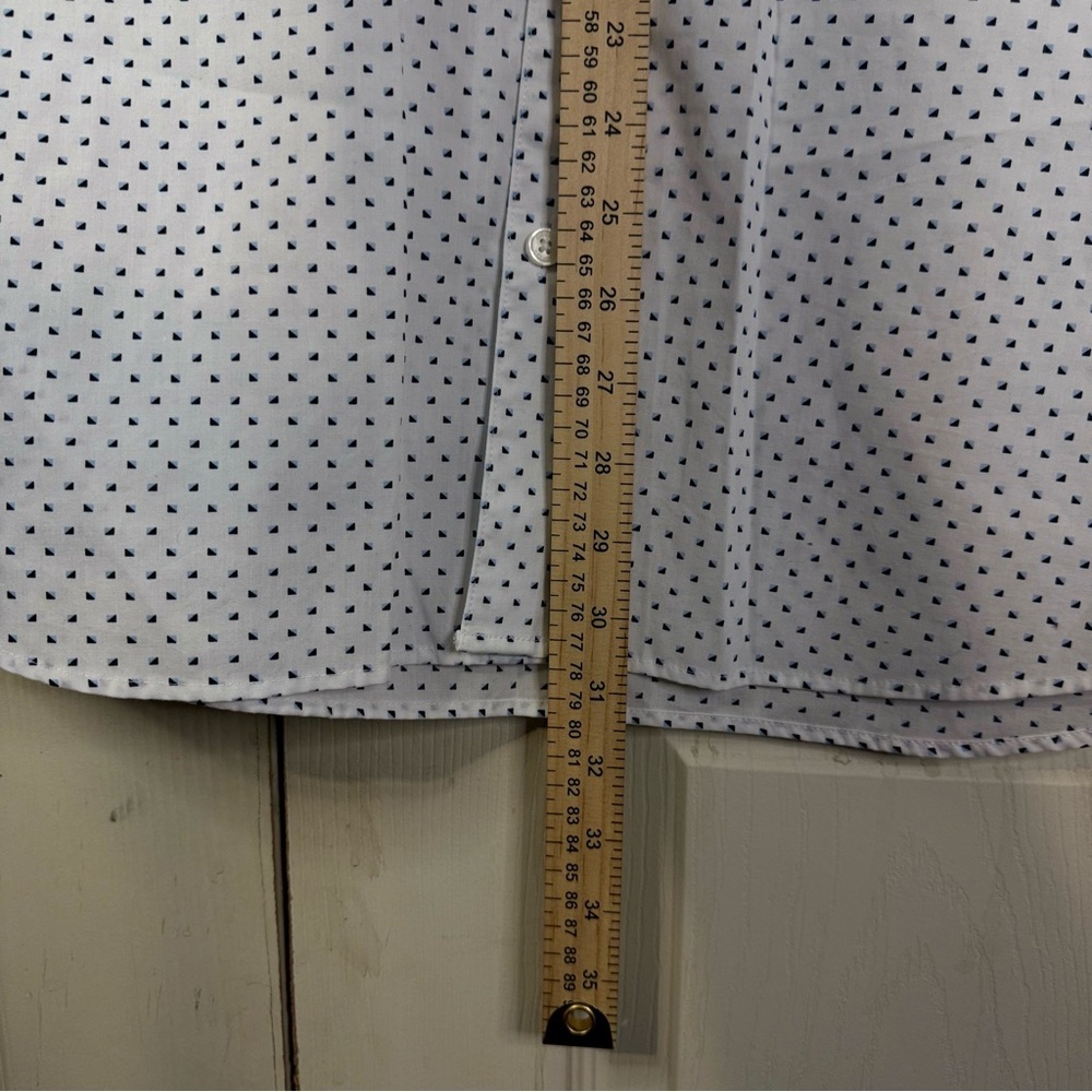 Calvin Klein Men’s Dress Shirt XXL White Blue Mini Geo Print Long Sleeve - Picture 4 of 12